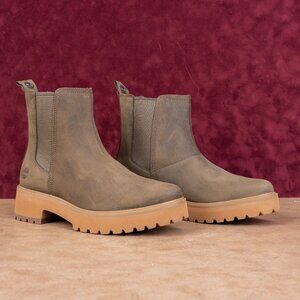 Timberland Women Carnaby Cool Olive Nubuck Chelsea Lug Boots size 9